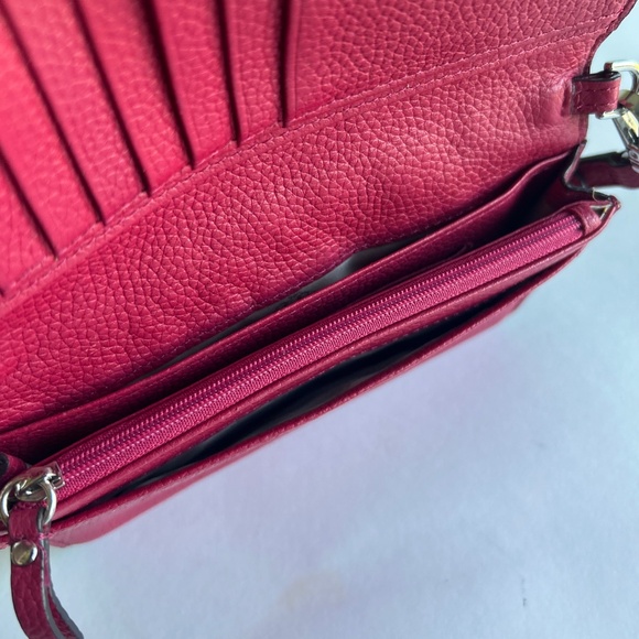 Michael Kors Raspberry Pebble Genuine Leather Crossbody Strap Wallet. - Picture 8 of 13